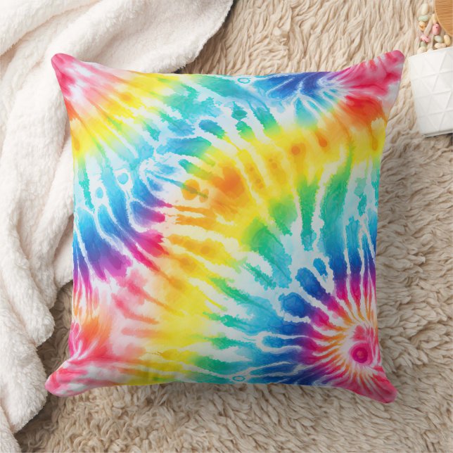 Cool Aqua Red Blue Yellow Orange Tie Dye Cushion (Blanket)
