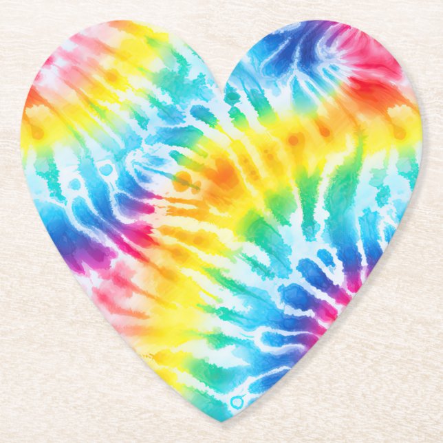 Cool Aqua Red Blue Yellow Orange Tie Dye Paper Coaster (Front)