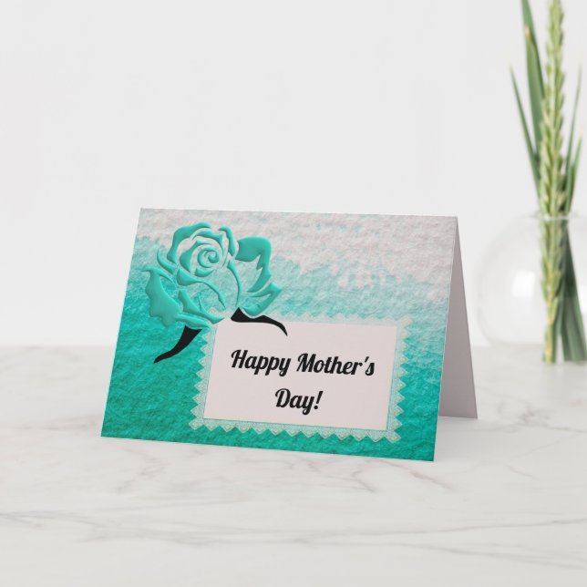 Cool Aqua Rose Happy Mother's Day Card  (Front)