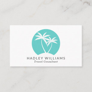 Cool Aqua Tropical Palms Logo Business Card