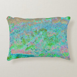 Cool Aquamarine Panoramic Garden Flowers View Decorative Cushion