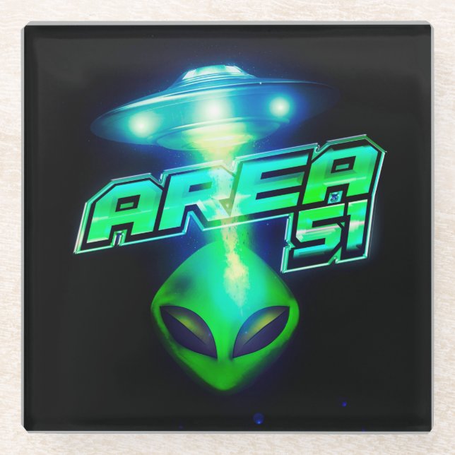 Cool Area 51 Alien Spaceship Glass Coaster (Front)
