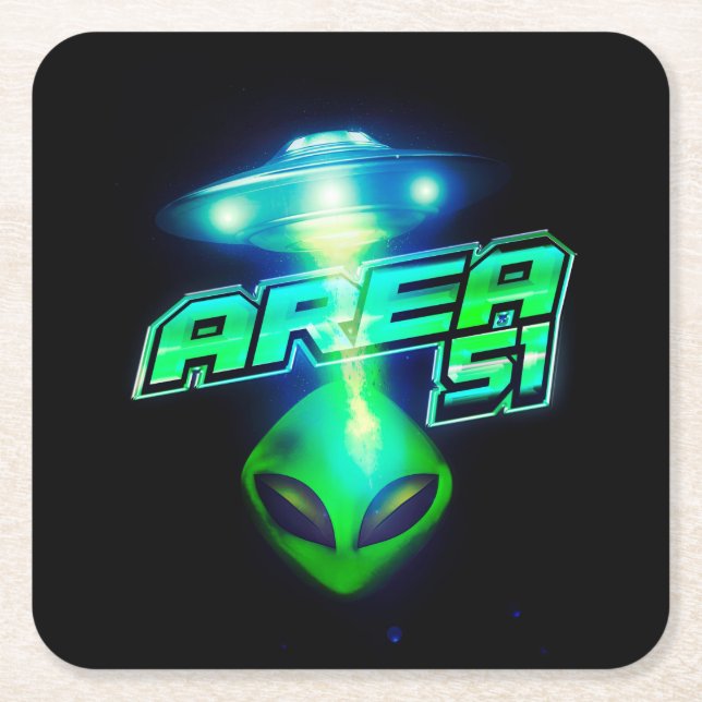 Cool Area 51 Alien Spaceship Square Paper Coaster (Front)