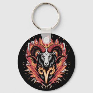 Cool Aries on fire Zodiac Astology design Key Ring