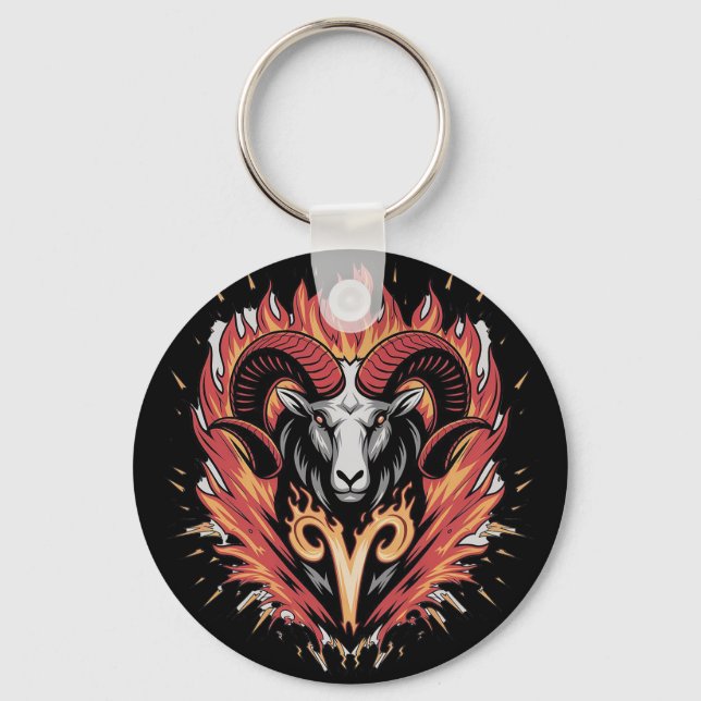 Cool Aries on fire Zodiac Astology design Key Ring (Front)