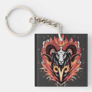 Cool Aries on fire Zodiac Astology design Key Ring