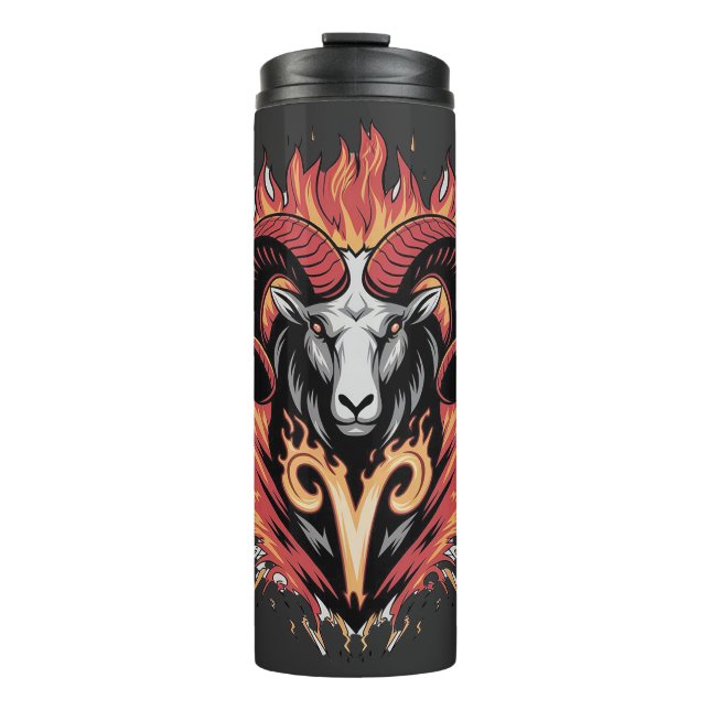 Cool Aries on fire Zodiac Astology design Thermal Tumbler (Front)
