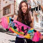 Cool art skateboards for girl<br><div class="desc">This vibrant artwork,  made using a unique mixed media graphics technique,  is an exquisite depiction of an adorable girl on a skateboard,  against a backdrop of swirls and splashes of rainbows!</div>