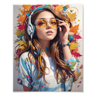 Cool artistic ai art of a girl with painting photo print