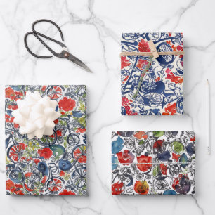 Cool Artsy Colour Bicycle Sketch Watercolor Patter Wrapping Paper Sheet