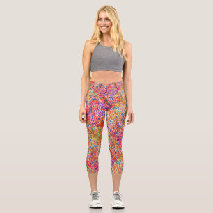 Cool Artsy Colourful Rainbow Jungle Leaves Pattern Capri Leggings