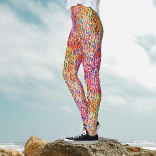 Cool Artsy Colourful Rainbow Jungle Leaves Pattern Leggings