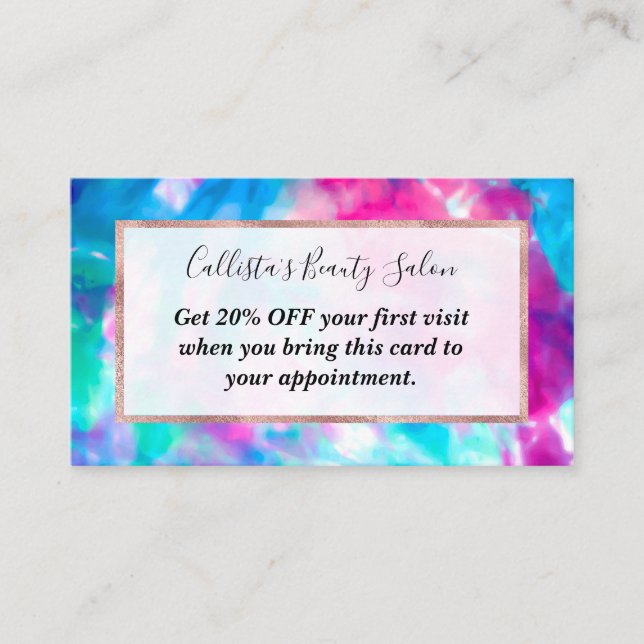 Cool Artsy Girly Purple Pink Blue Tie Dye Pattern Discount Card (Front)