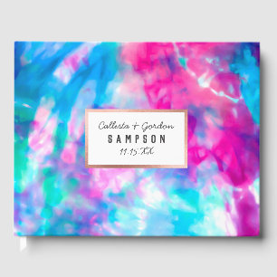 Cool Artsy Girly Purple Pink Blue Tie Dye Pattern Guest Book