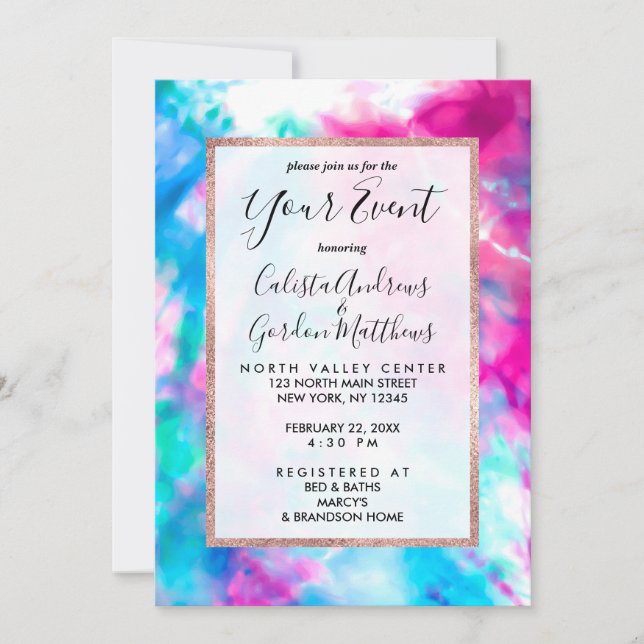 Cool Artsy Girly Purple Pink Blue Tie Dye Pattern Invitation (Front)