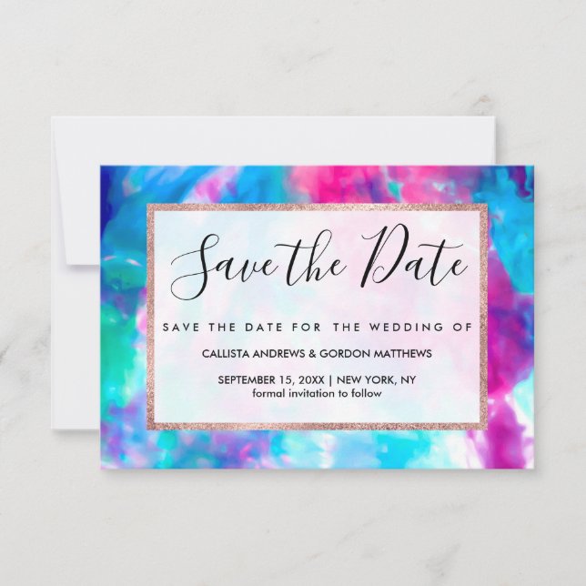 Cool Artsy Girly Purple Pink Blue Tie Dye Pattern Save The Date (Front)
