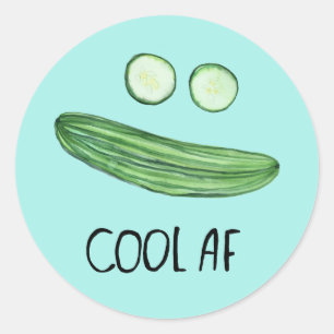Cool as a Cucumber "Cool AF" Funny Watercolor Classic Round Sticker