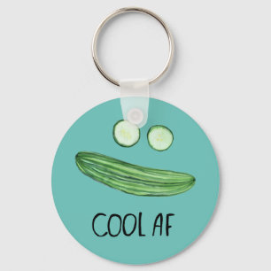 Cool as a Cucumber "Cool AF" Funny Watercolor Face Key Ring