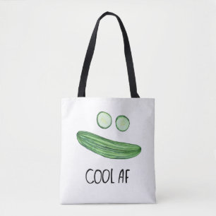 Cool as a Cucumber "Cool AF" Funny Watercolor Tote Bag