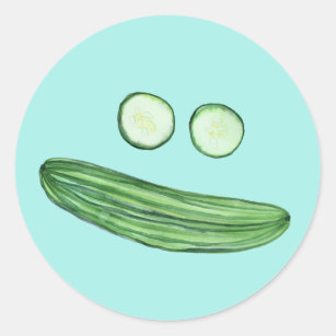 Cool as a Cucumber Funny Watercolor Cucumber Face Classic Round Sticker