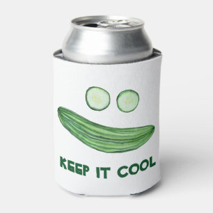 Cool as a Cucumber "Keep it COOL" Funny Watercolor Can Cooler