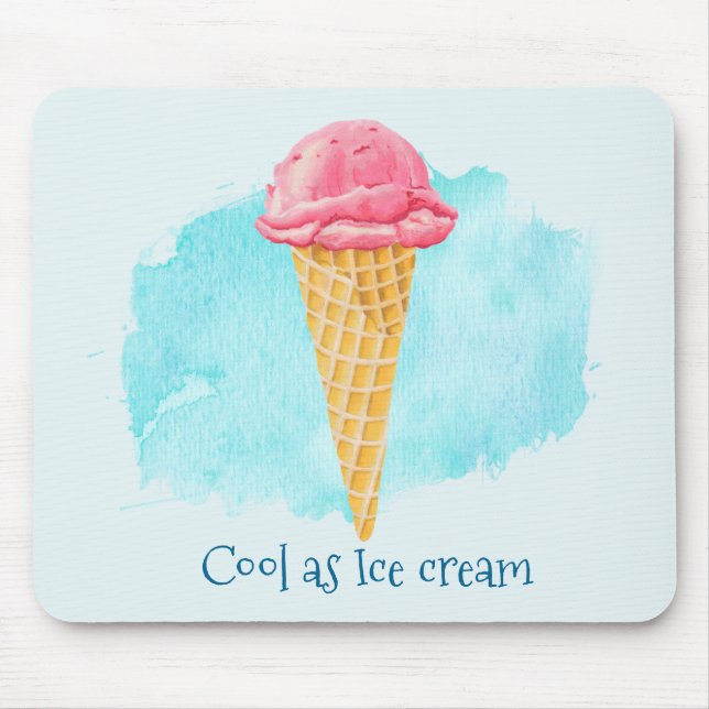 Cool As ice Cream Strawberry Cone Pun Mouse Mat (Front)