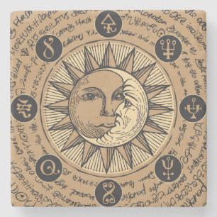 Cool Astrology Pattern with Sun and Moon Stone Coaster