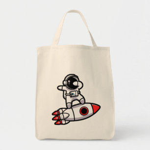 Cool Astronaut On The Rocket Tote Bag