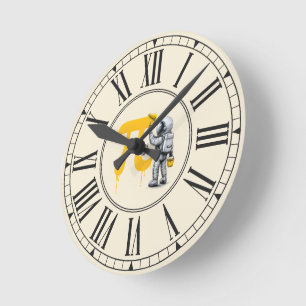 Cool Astronaut Painting Pi Symbol Pi Day  Round Clock
