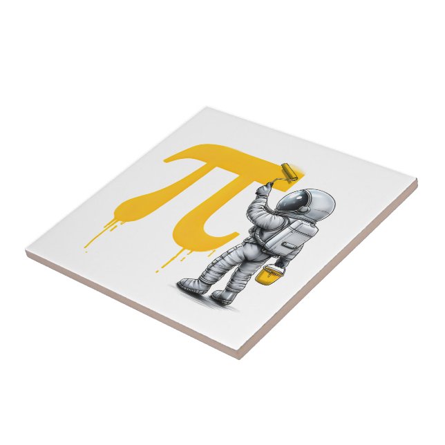 Cool Astronaut Painting Pi Symbol Pi Day  Tile (Side)