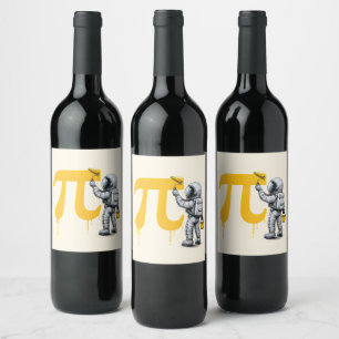 Cool Astronaut Painting Pi Symbol Pi Day Wine Label