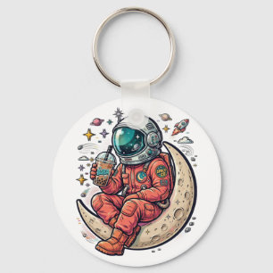 Cool Astronaut Riding Moon T-Shirt Space Lover Key Ring