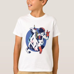Cool Astronaut Riding Unicorn Rock Signal Funny T-Shirt