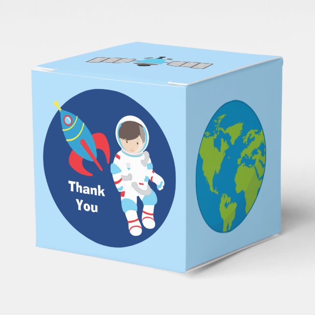 Cool Astronaut Rocket Ship Kids Birthday Party Favour Box (Front Side)