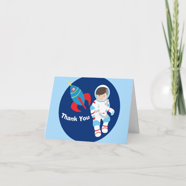 Cool Astronaut Rocket Ship Kids Thank You Card (Front)