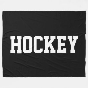Cool Athletic Bold White HOCKEY Text On Deep Black Fleece Blanket