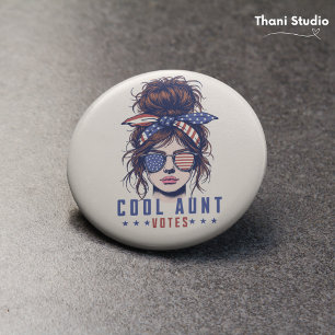 Cool Aunt Votes Vintage Messy Hair Lady Election 7.5 Cm Round Badge