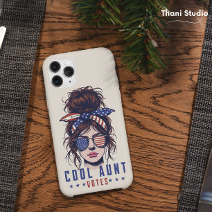 Cool Aunt Votes Vintage Messy Hair Lady Election iPhone 15 Case
