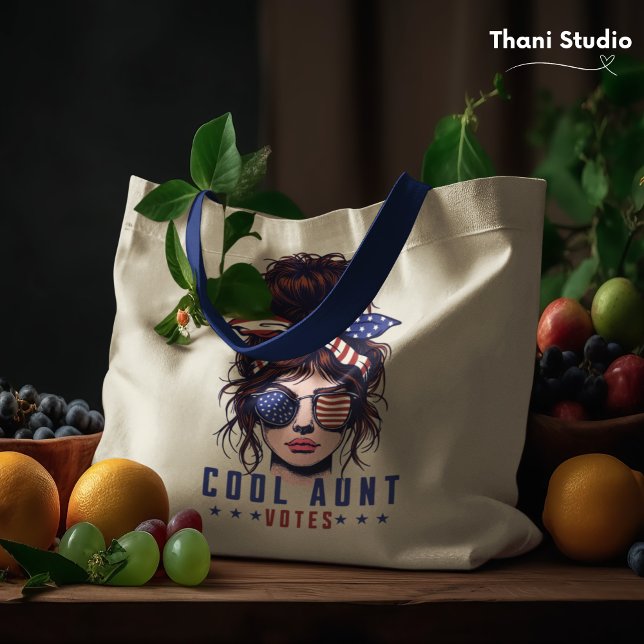 Cool Aunt Votes Vintage Messy Hair Lady Election Tote Bag (Creator Uploaded)