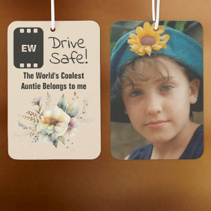 Cool Auntie add photo drive safe floral black Car Air Freshener