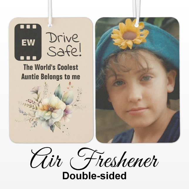 Cool Auntie add photo drive safe floral black Car Air Freshener (Creator Uploaded)