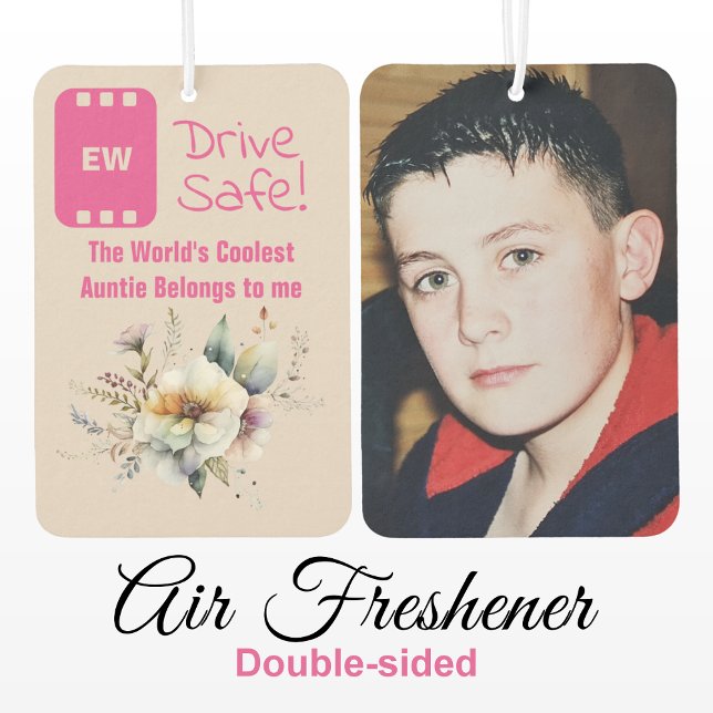 Cool Auntie add photo drive safe floral pink Car Air Freshener (Creator Uploaded)