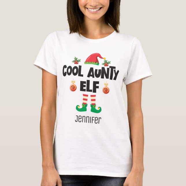 Cool aunty elf family matching christmas name T-Shirt (Front)