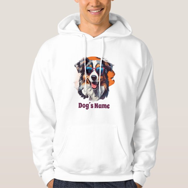 Cool Australian Shepherd With Sunglasses Hoodie (Front)