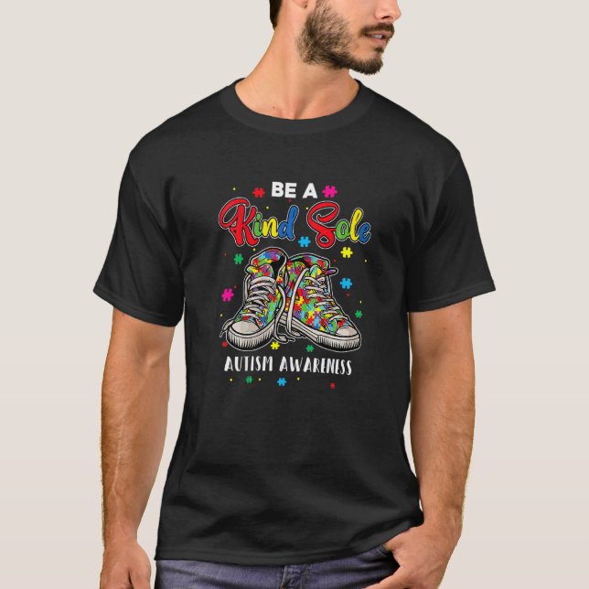 Cool Autism Awareness Be A Kind Sole Rainbow Sneak T-Shirt (Front)