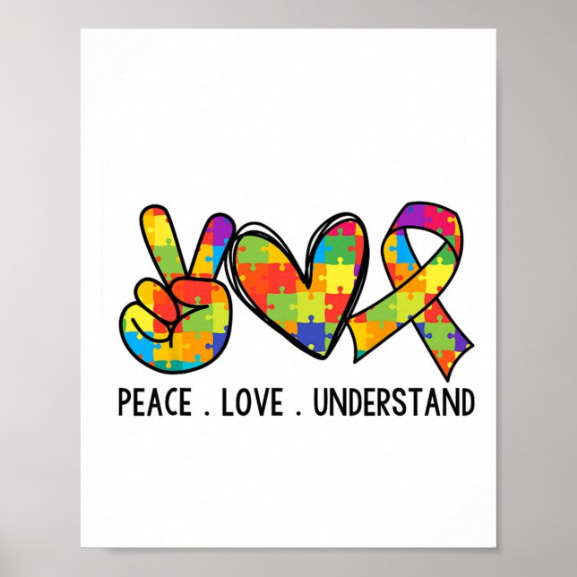 Cool Autism Support Peace Love Understand Autism A Poster (Front)