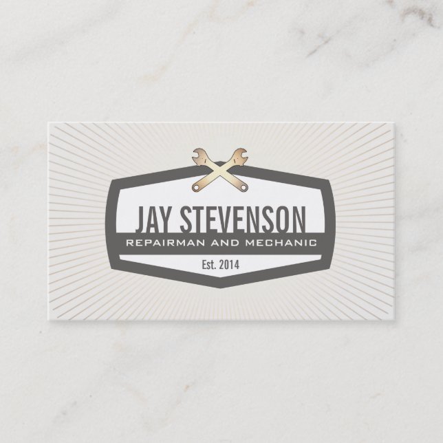 Cool Auto Mechanic and Handyman Gold Wrench 2 Business Card (Front)