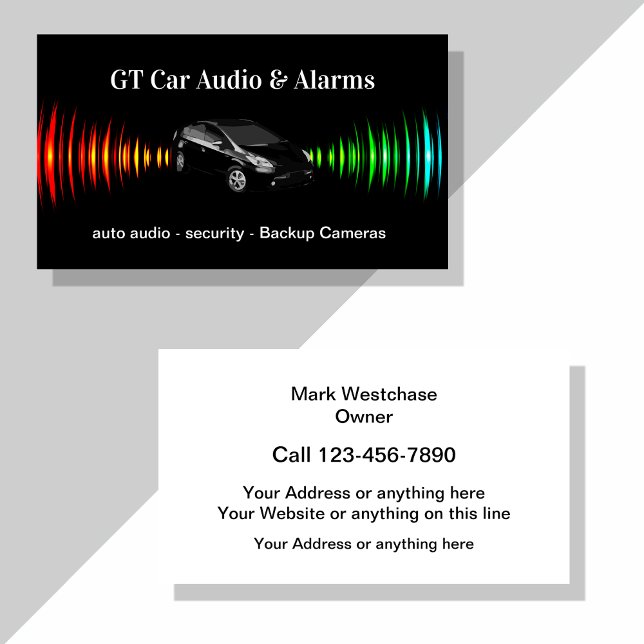 Cool Automotive Car Audio Detailing Alarm Business Card (Creator Uploaded)