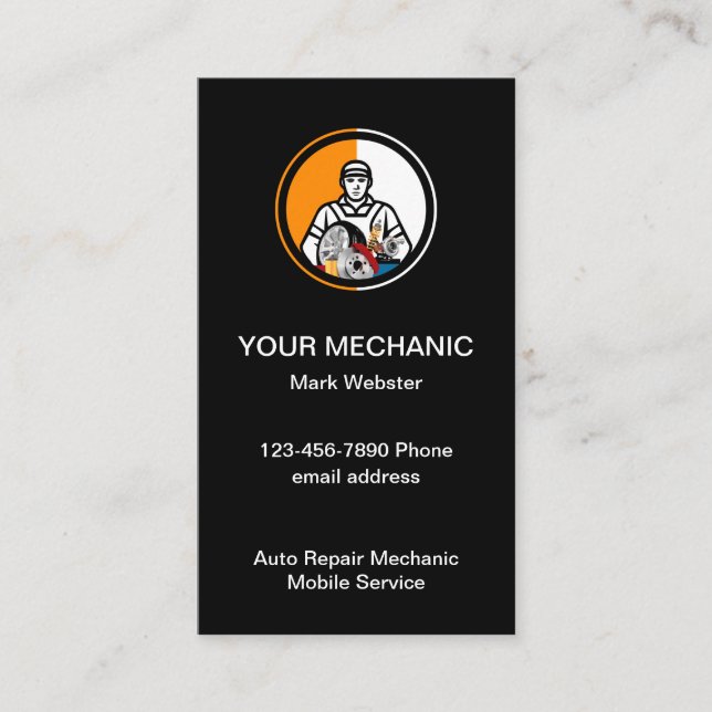 Cool Automotive Mechanic Theme Business Card (Front)