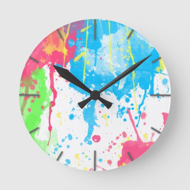 Cool awesome trendy colourful vibrant watercolours round clock (Front)